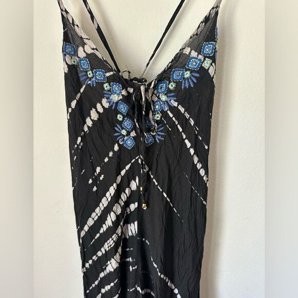 Helen Jon Hand Dyed Embroidered Resort Boho Maxi Dress Black Size S - Picture 4 of 9